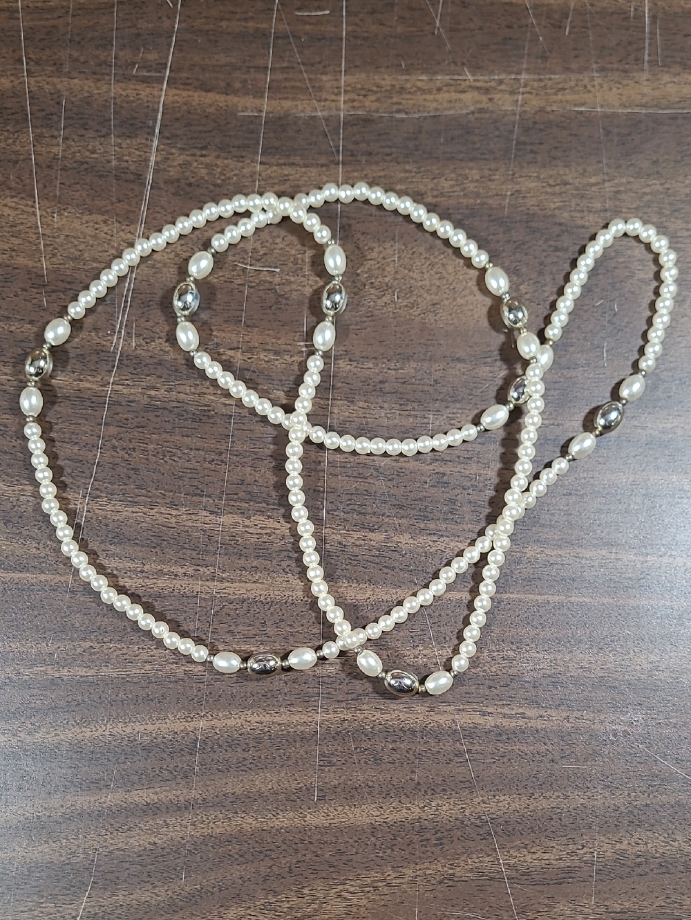 Elegant Pearl Bead Long Necklace - Cream/White